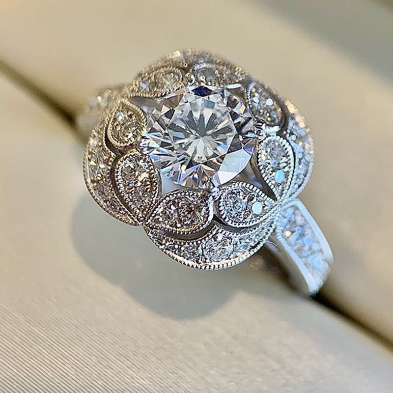 Unisex Fashion National Trend Ethnic Style Jewelry Retro Flower Zircon Ring Exquisite Flower Round Diamond Women's Ring_ipsvogv.com