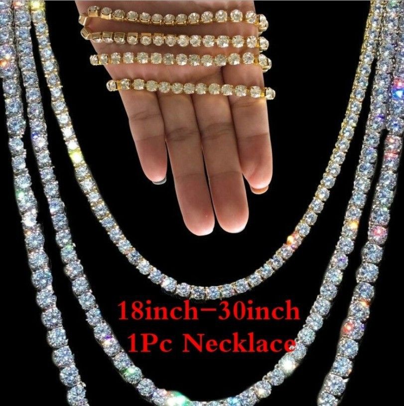 2024 Hip Hop 4mm Alloy Claw Necklace Rhinestone Row Tennis Chain Simple_ipsvogv.com