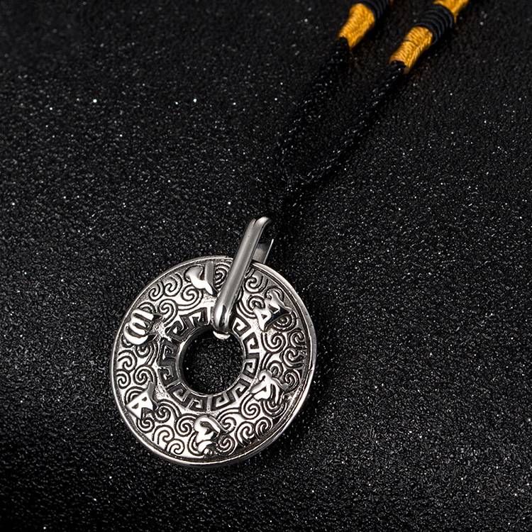 Titanium steel retro six word mantra pendant Chinese style ring pendant auspicious cloud pattern talisman_ipsvogv.com