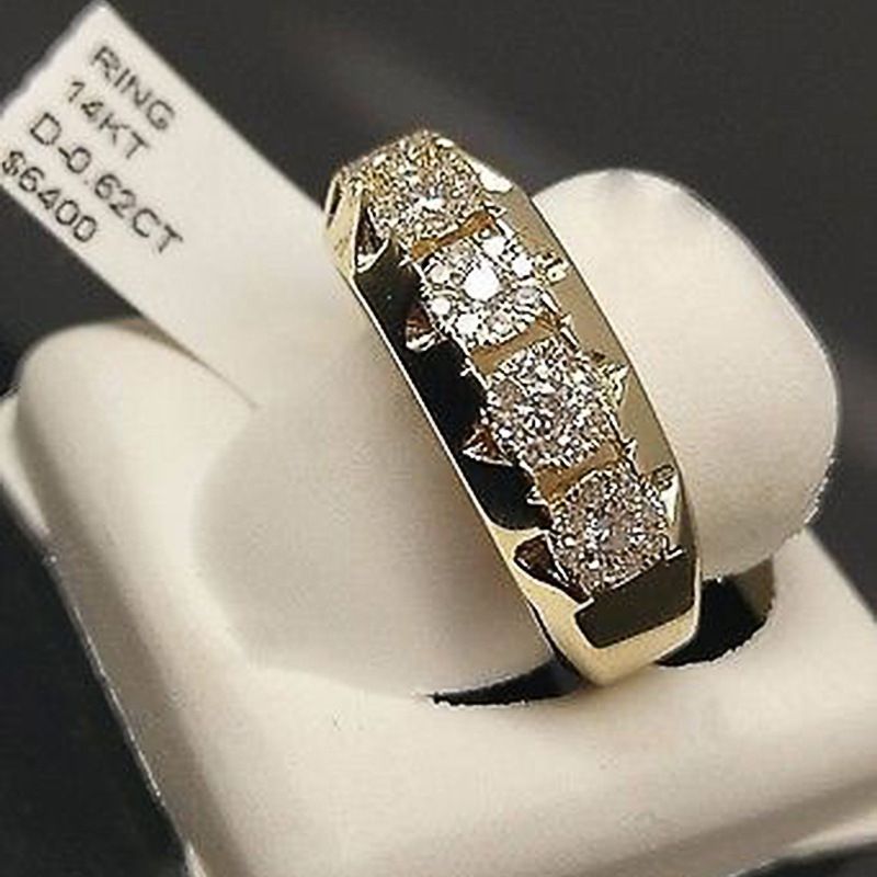 Sanjie Plated 14k Simulation Ring, Fashionable Micro Inlaid Engagement Strip Ring For Men And Women_ipsvogv.com