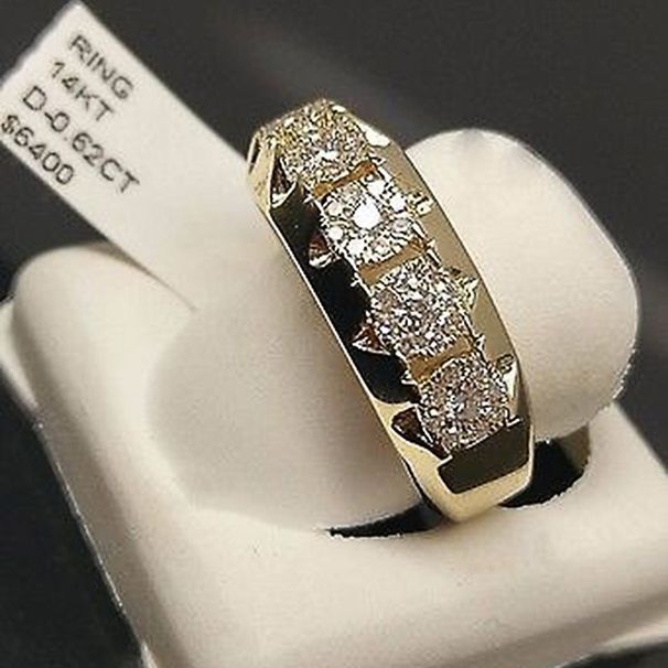 Sanjie Plated 14k Simulation Ring, Fashionable Micro Inlaid Engagement Strip Ring For Men And Women_ipsvogv.com