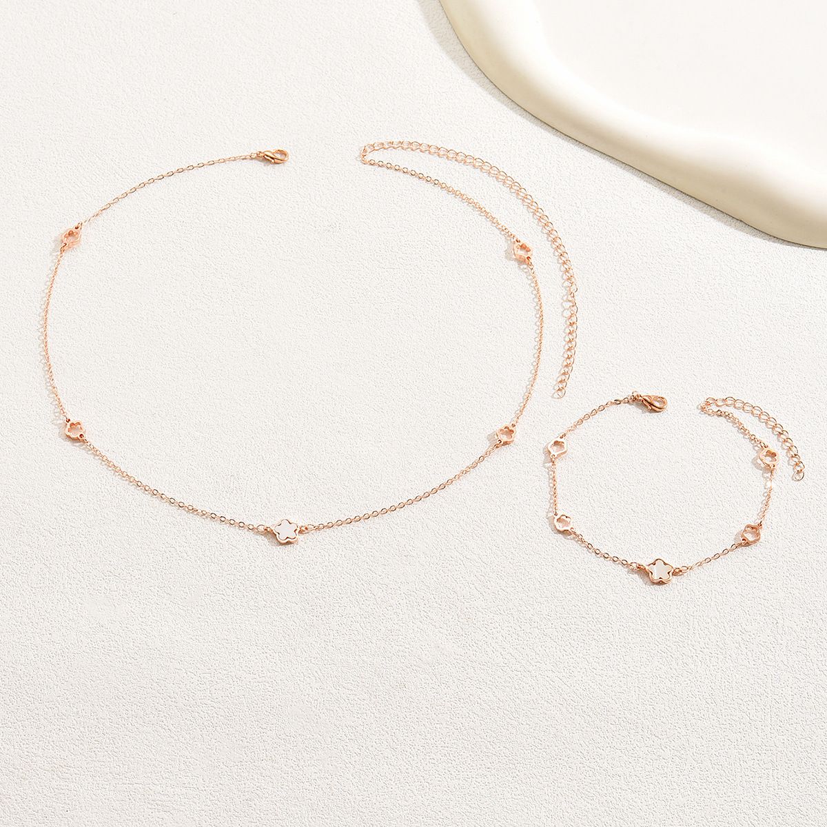 Plum blossom design bracelet rose gold long necklace Korean version niche jewelry set_ipsvogv.com