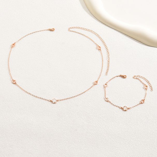 Plum blossom design bracelet rose gold long necklace Korean version niche jewelry set_ipsvogv.com