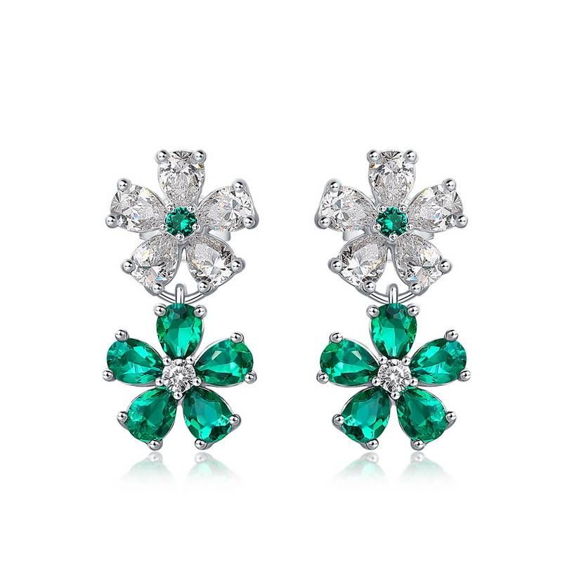 Flower Cultivated Emerald Earrings S925 Silver Inlaid Cultivated Colored Gemstone Earrings Set Fashion_ipsvogv.com