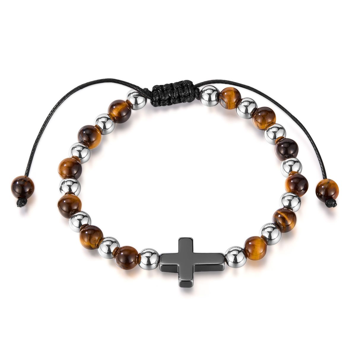 Men And Women's Jewelry Fashion Bracelet Stainless Steel Personality Cross Black Gallstone Splicing Tiger Eye Stone_ipsvogv.com