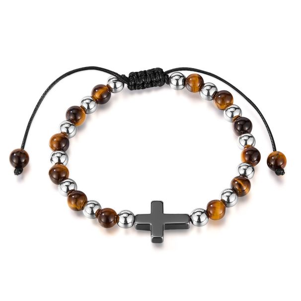 Men And Women's Jewelry Fashion Bracelet Stainless Steel Personality Cross Black Gallstone Splicing Tiger Eye Stone_ipsvogv.com