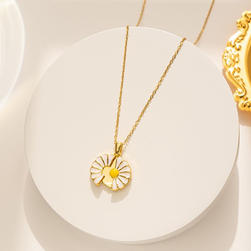 Copper Pendant With Oil Droplets, Small Daisy Stainless Steel Necklace, Ladies Pendant, Creative Can Open And Close The_ipsvogv.com