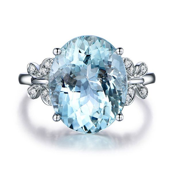 Fashionable Navy Blue Topaz Butterfly Plated White Gold And Inlaid With Zircon. Handmade Women's Ring_ipsvogv.com