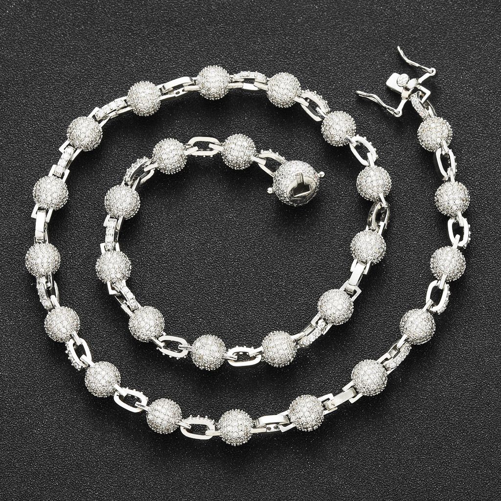 Unisex Hip Hop Necklace 8mm Round Bead Chain Personality Trend Men And Women Clavicle Chain Street Full Zircon Hip Hop Accessories_ipsvogv.com