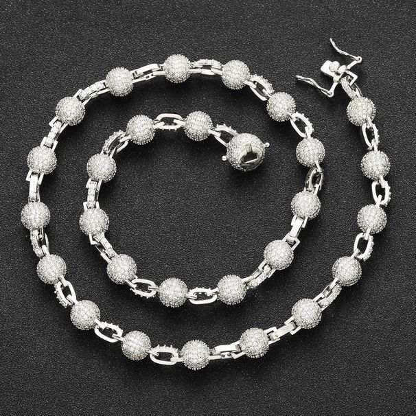 Unisex Hip Hop Necklace 8mm Round Bead Chain Personality Trend Men And Women Clavicle Chain Street Full Zircon Hip Hop Accessories_ipsvogv.com