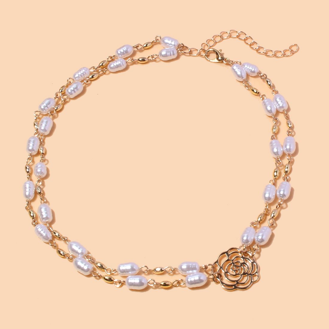 European And American Niche Cross Border Jewelry Retro Internet Celebrity Style Special Shaped Pearl Alloy Flower Necklace Female 21040_ipsvogv.com