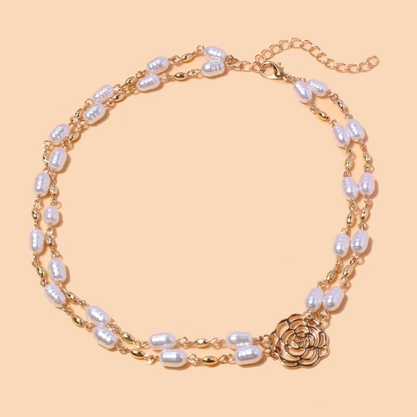 European And American Niche Cross Border Jewelry Retro Internet Celebrity Style Special Shaped Pearl Alloy Flower Necklace Female 21040_ipsvogv.com