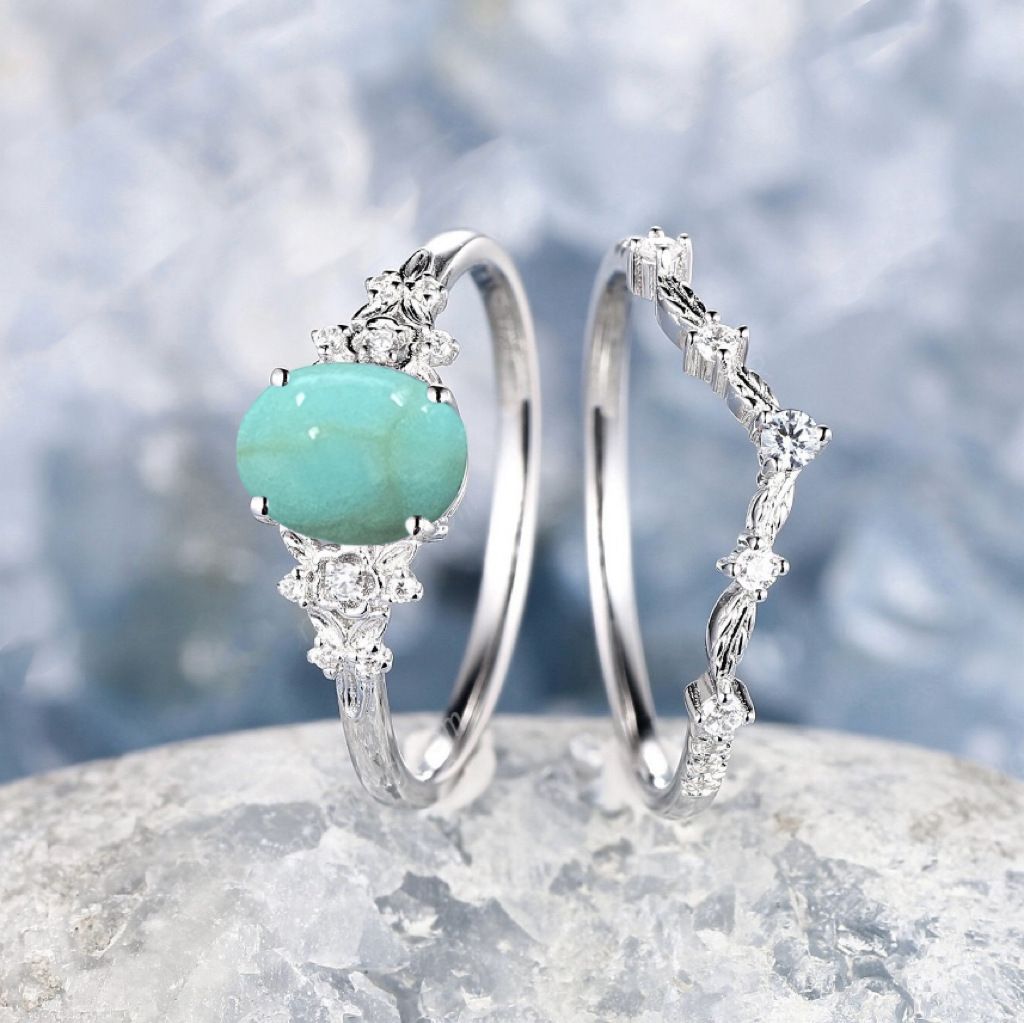 Xiyin Fashion Turquoise Simple Alloy Pair Ring Women's Jewelry_ipsvogv.com