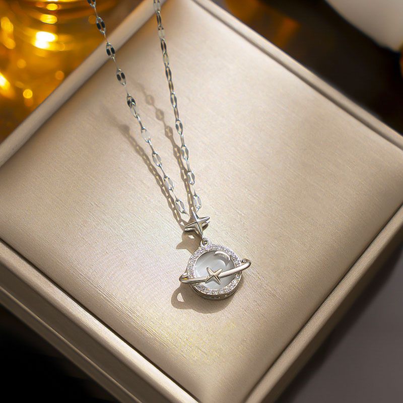 Light luxury micro-inlaid real gold Opal planet necklace women's new clavicle chain light luxury niche design sense_ipsvogv.com
