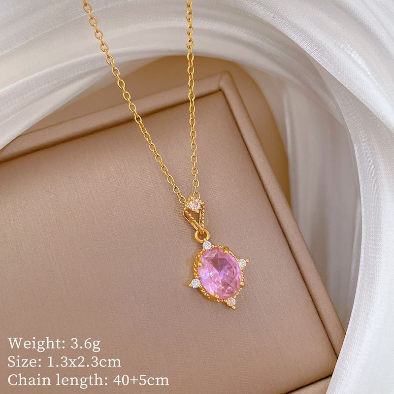 【 Titanium Steel 】 Pink Shaped Personalized Fashion, Light Luxury Temperament, Gorgeous Full Diamond Necklace, Women's_ipsvogv.com