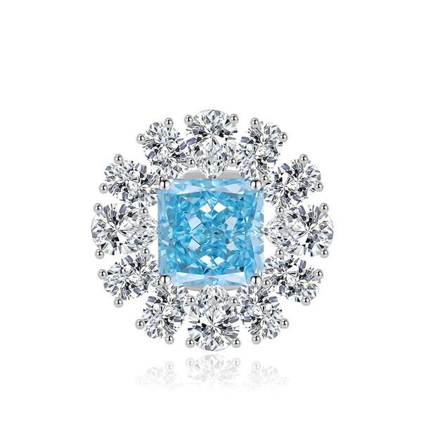 Premium Sea Blue Ice Flower Cut With Adjustable Female Opening, Light Luxury Green High Carbon Diamond Ring_ipsvogv.com