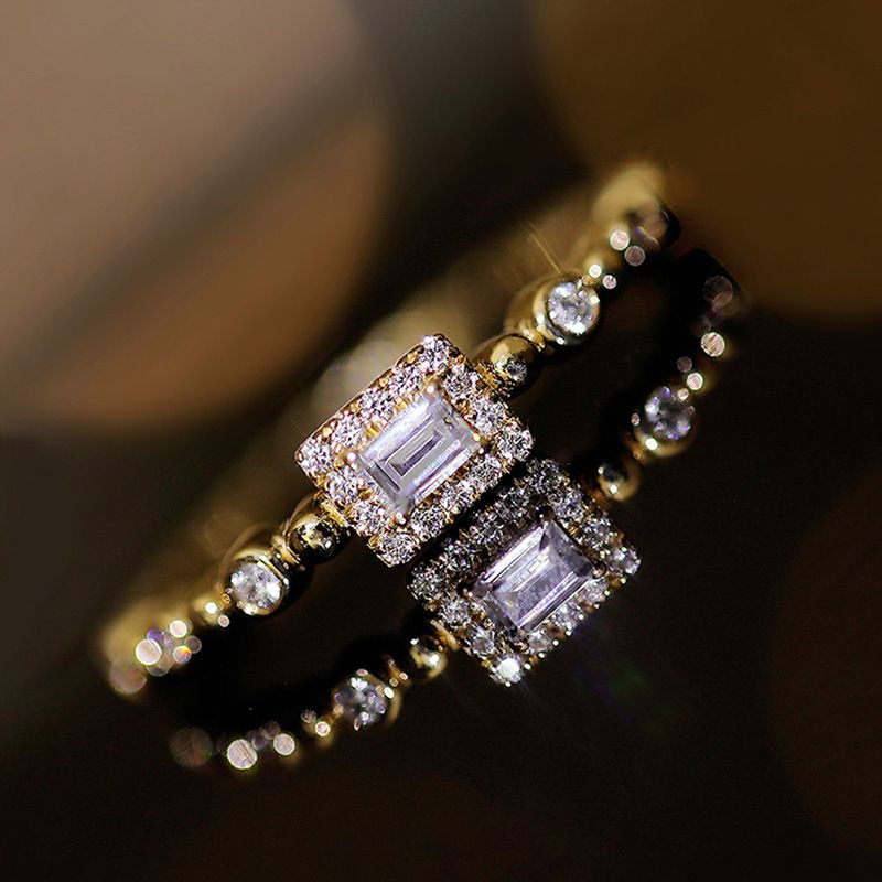 Cao Shi Delicate Women's Square Geometric Zircon Ring, Popular Jewelry For Daily Wear_ipsvogv.com