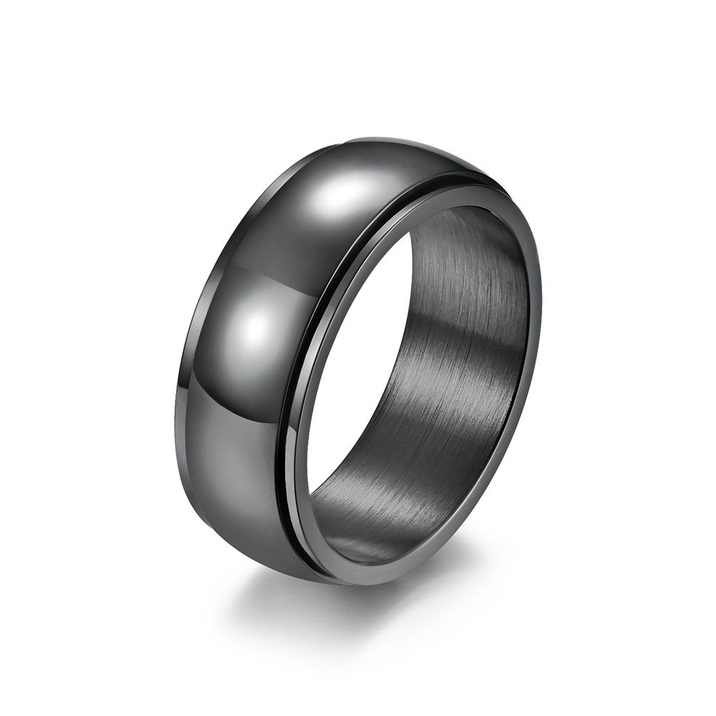 Curved rotatable titanium steel men's ring dark blue bright black rotating decompression trendy ring bracelet_ipsvogv.com