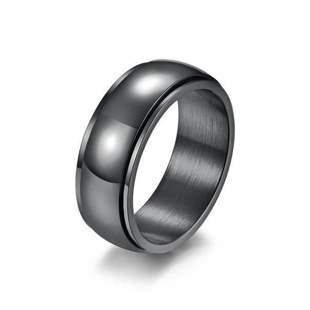 Curved rotatable titanium steel men's ring dark blue bright black rotating decompression trendy ring bracelet_ipsvogv.com