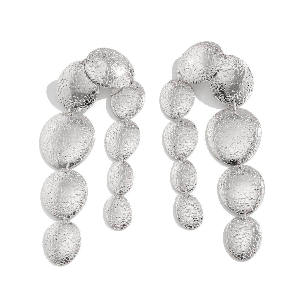 Exaggerated Geometric Texture Oval Fashion Metal Long Tassel Earrings For Women_ipsvogv.com