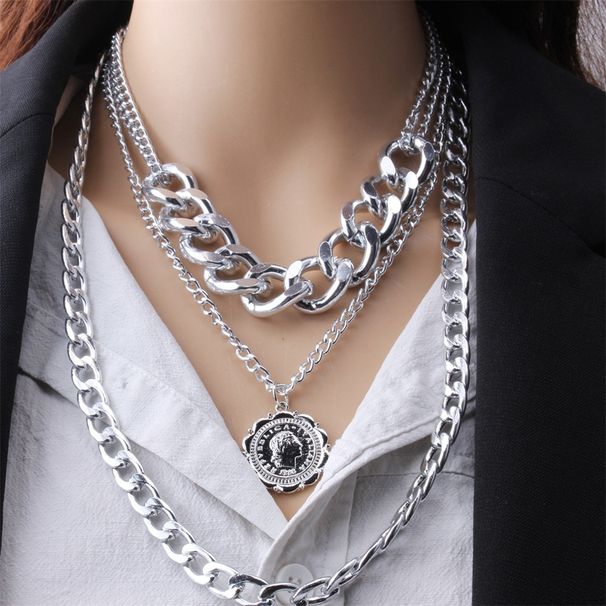 European And American Jewelry New Simple Multi-layer Fashion Versatile Relief Queen Portrait Pendant Alloy Necklace Women_ipsvogv.com