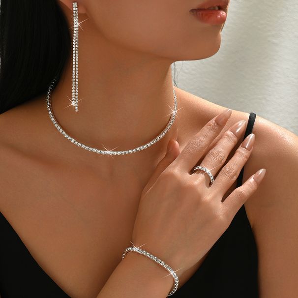 Pinduoduo Full Diamond Necklace Earrings Bracelet Ring High-end Fashion Set Jewelry New Hot Sale_ipsvogv.com