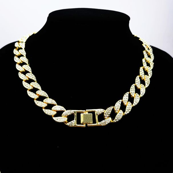 Men’s Jewelry Set Fashion High Quality Hip Hop 15mm Flat Wire Hip Hop Cuban Necklace Rhinestone Bracelet_ipsvogv.com