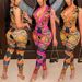 Women's Clothing sexy V neck tight digital positioning printed two piece set _ipsvogv.com