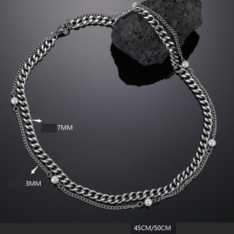 Ins Hip Hop Jewelry Design Titanium Steel Pearl Necklace Stainless Steel Sweater Chain Female High End Necklace_ipsvogv.com