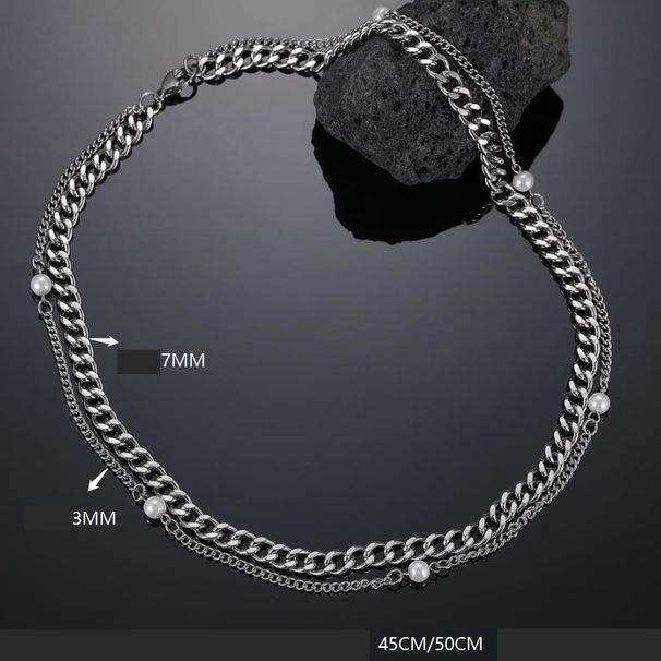 Ins Hip Hop Jewelry Design Titanium Steel Pearl Necklace Stainless Steel Sweater Chain Female High End Necklace_ipsvogv.com