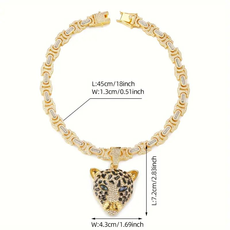 Zinc Alloy Oil Drip Point Drill Leopard Head Personality Street Fashion Men And Women High-end Cuban Chain Pendant_ipsvogv.com
