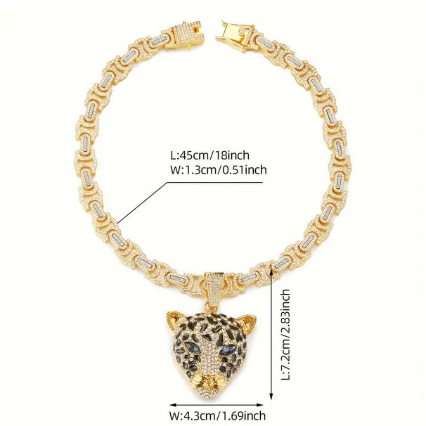 Zinc Alloy Oil Drip Point Drill Leopard Head Personality Street Fashion Men And Women High-end Cuban Chain Pendant_ipsvogv.com