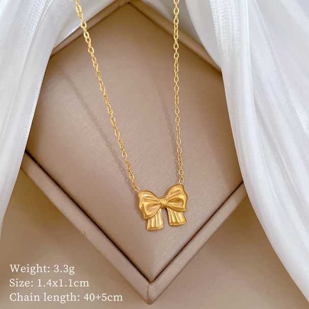 Full Body 【 Titanium Steel 】 Bow Knot Forest Style Personality Minimalist Wind Furnace Genuine Gold Necklace For Women 【 】_ipsvogv.com