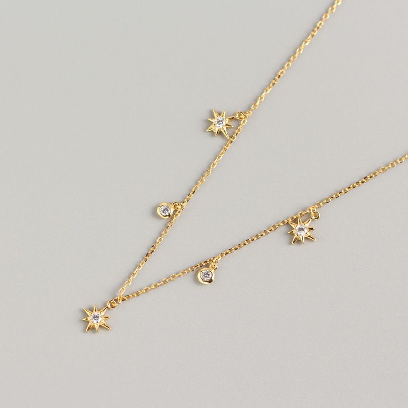 YHN062 Light Luxury S Pure Silver INS Geometric Star Design Sensory Internet Red Wind Necklace Versatile Collar Chain_ipsvogv.com