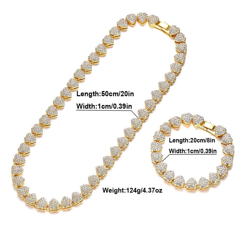Hip hop Cuban chain three dimensional heart stitching necklace trendy street dance men and women with the same color clavicle chain bracelet_ipsvogv.com