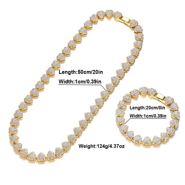 Hip hop Cuban chain three dimensional heart stitching necklace trendy street dance men and women with the same color clavicle chain bracelet_ipsvogv.com