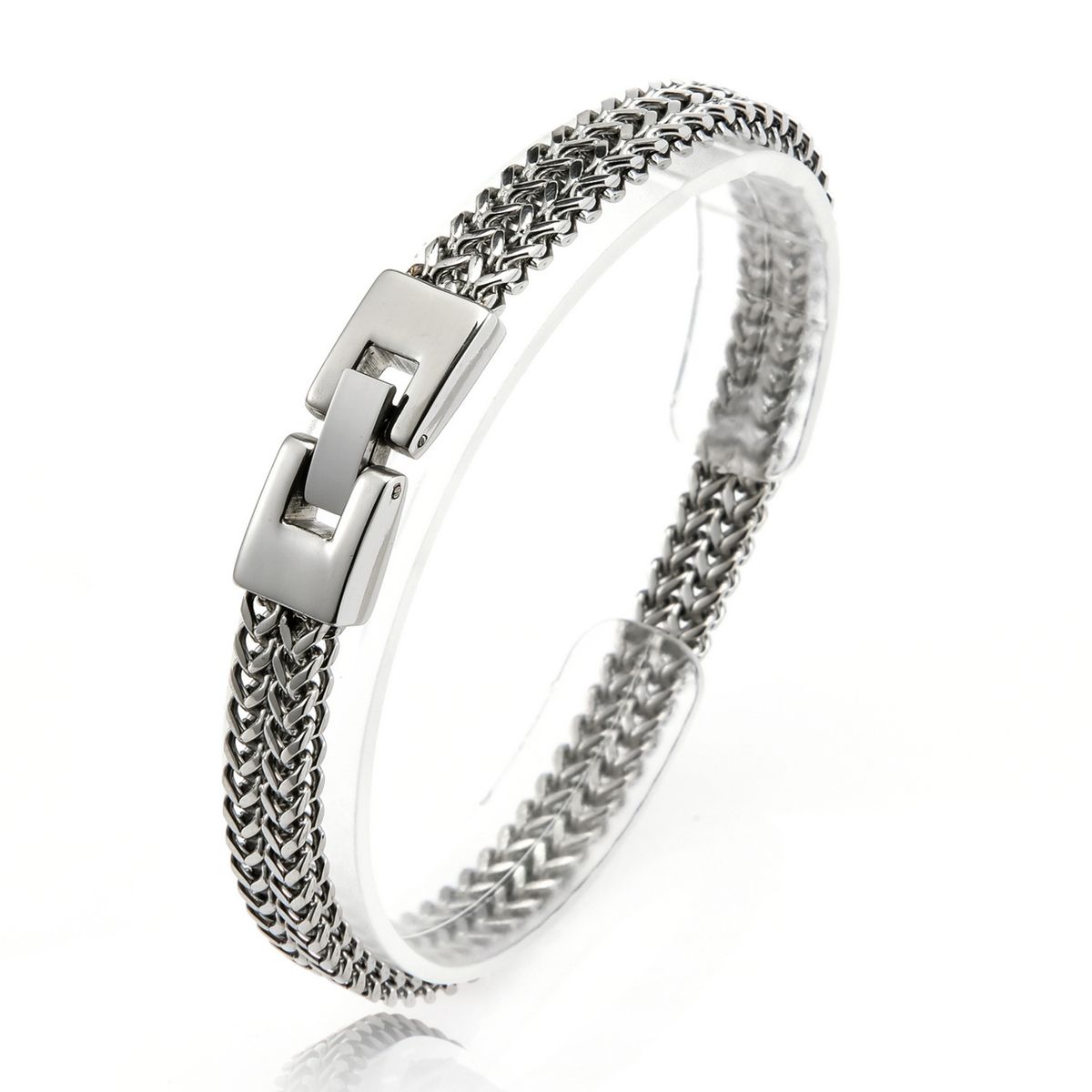 Fashion Simple Men's Double Row Stainless Steel Trendy Hip-Hop Dragon Bone Snake Chain Bracelet Accessories_ipsvogv.com