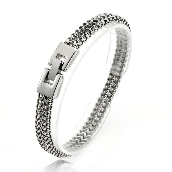 Fashion Simple Men's Double Row Stainless Steel Trendy Hip-Hop Dragon Bone Snake Chain Bracelet Accessories_ipsvogv.com