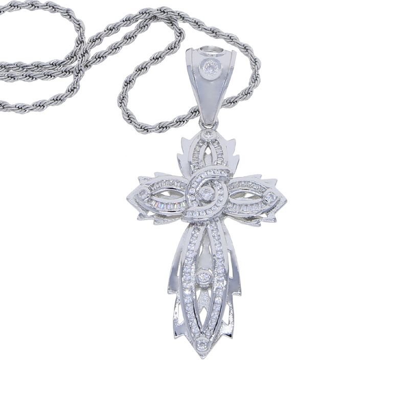 Men's Jewelry Punk Rock Cross Pendant Necklace With Twist Chain For Hip Hop Style, Gothic Fashion, And Urban Streetwear_ipsvogv.com