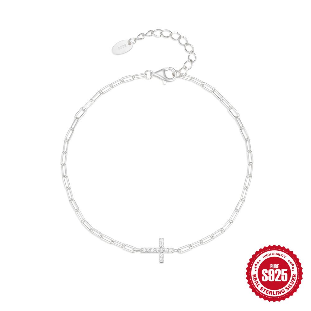 Versatile S Sterling Silver Paperclip Zircon Cross Fashionable Classic Minimalist Bracelet Bracelet_ipsvogv.com