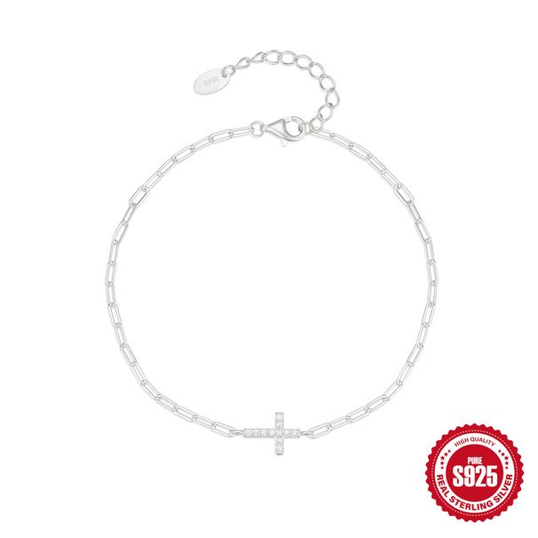 Versatile S Sterling Silver Paperclip Zircon Cross Fashionable Classic Minimalist Bracelet Bracelet_ipsvogv.com