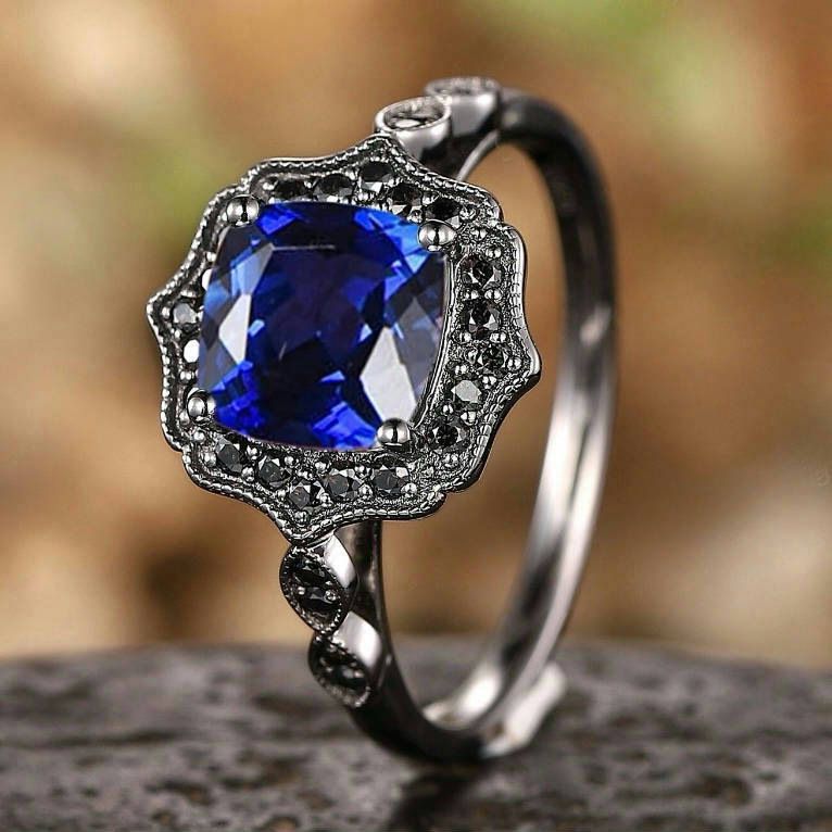 Sanjie 2025 New Ins Gun Black Ring Fashion Inlaid Blue Zircon Handmade For Women_ipsvogv.com