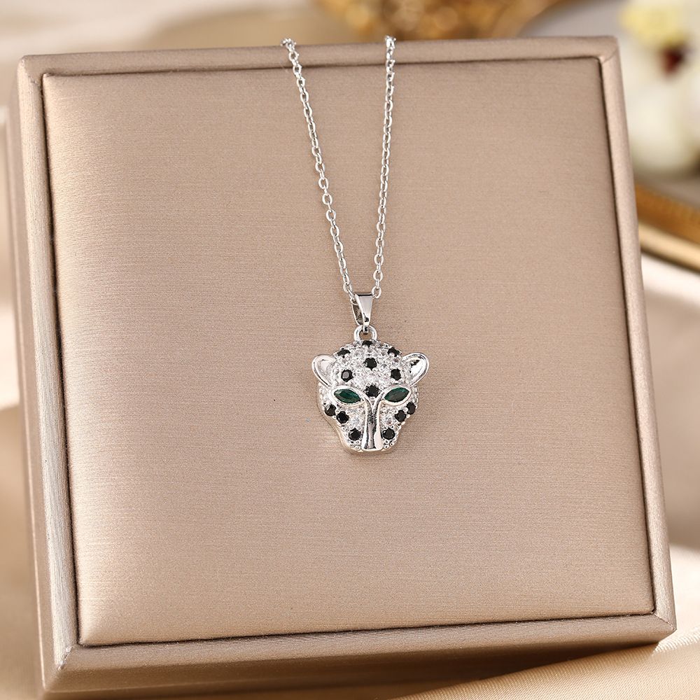 Hip Hop Leopard Head Titanium Steel Necklace Women's Micro Set Pendant Personalized And Fashionable Collar Chain Jewelry_ipsvogv.com