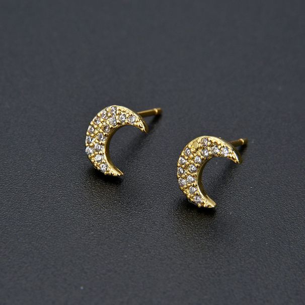 Unisex Version Of Diamond Zircon CZ Moon Earrings Color Retaining Gold And Silver Female Earrings Fresh And Sweet_ipsvogv.com