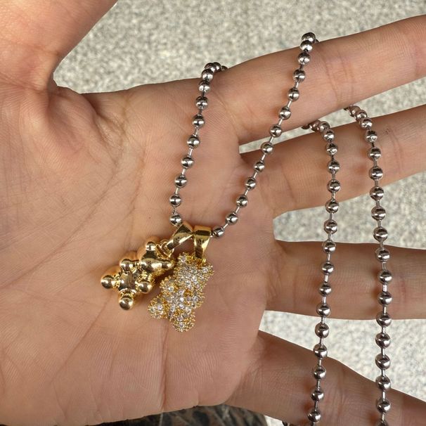 Titanium Steel Chain Micro Inlaid Zircon Bear Pendant Necklace Ins Niche Design Fashion Versatile Necklace Sweater Chain_ipsvogv.com