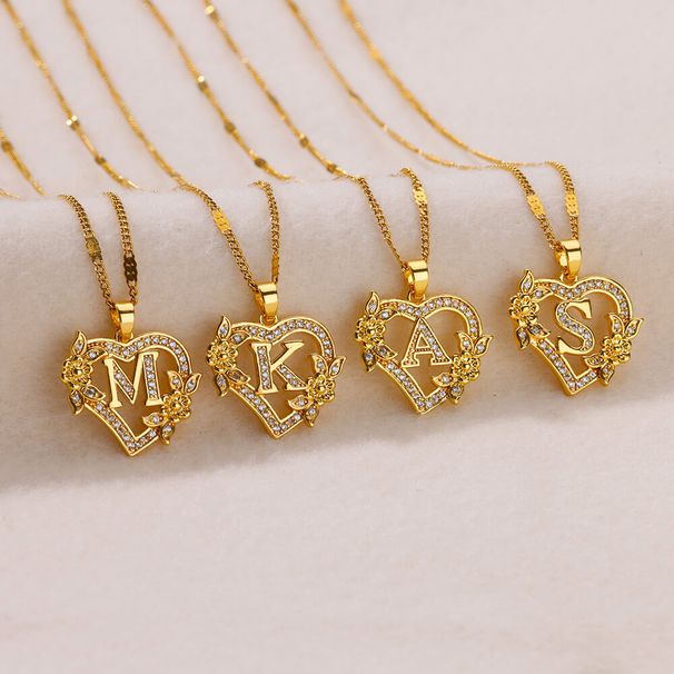 new products simple fashion hollow love flower 26 English letters diamond pendant necklace clavicle chain_ipsvogv.com