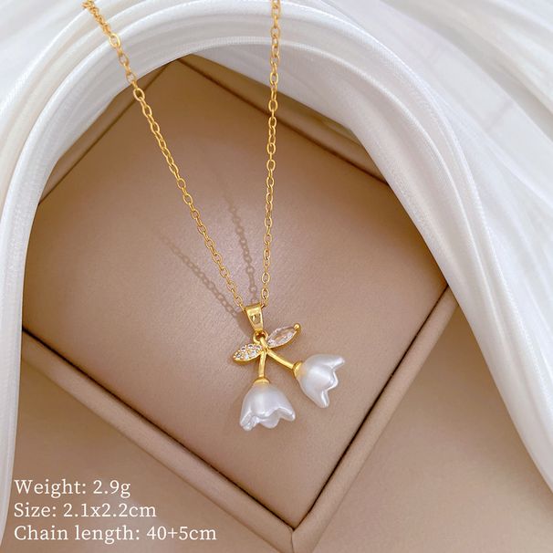 Titanium Steel 【 】 Bell Shaped Trumpet Flower Light Luxury Temperament Gorgeous Full Diamond Necklace Women's Versatile 【 】_ipsvogv.com