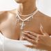 N12274 temperament niche design double-layer pearl personalized three leaf cross multi-layer necklace_ipsvogv.com