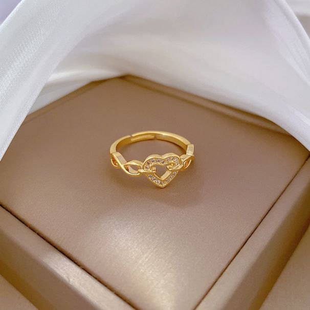 【 Real Gold 】 Chain Love Full Diamond with Adjustable Opening, Simple Handmade Ring, Couple's Pair Ring_ipsvogv.com
