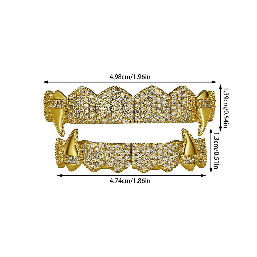 Christmas hip-hop high-end copper zirconium braces, exaggerated electroplated sharp teeth braces_ipsvogv.com